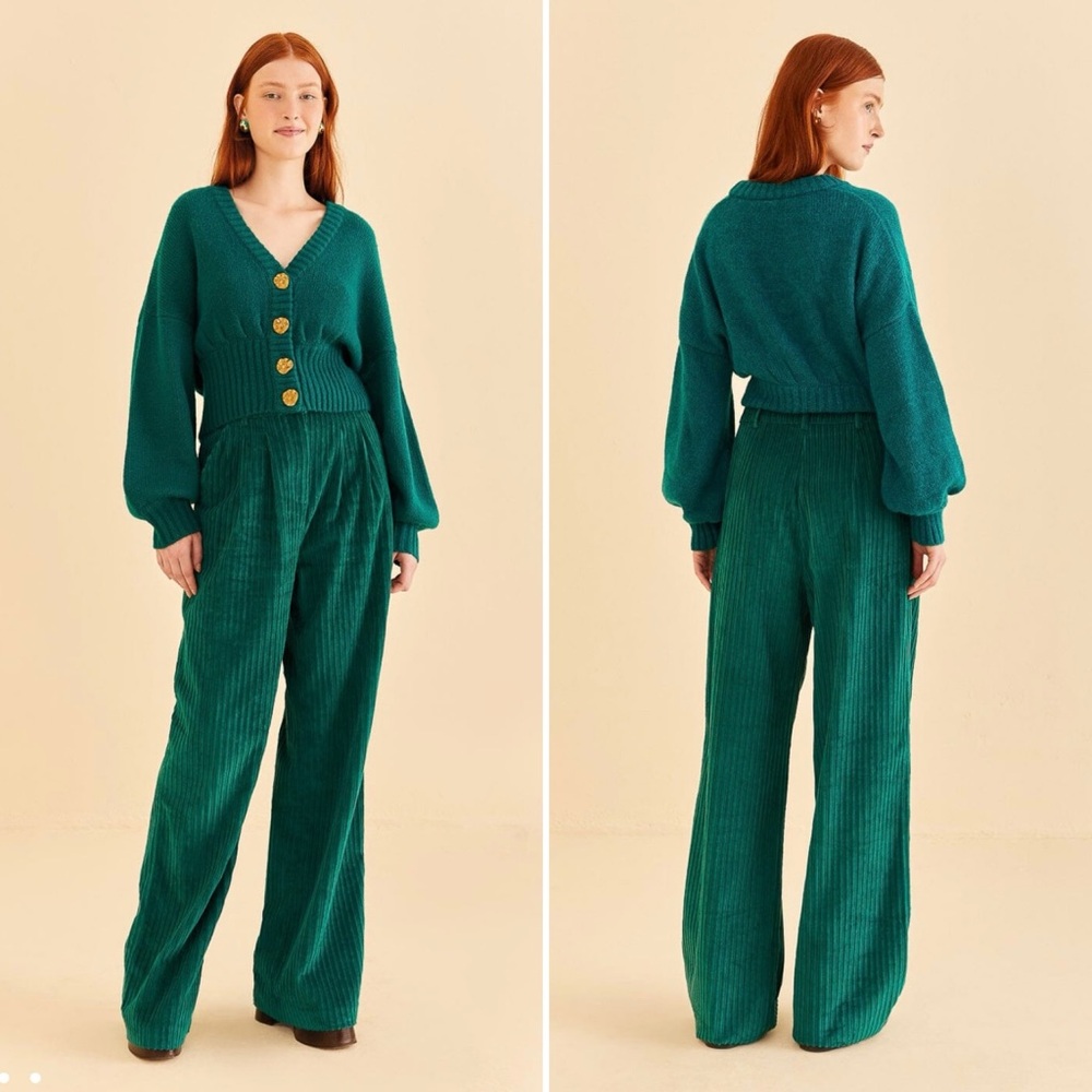 FARM Rio Emerald Wide Leg Corduroy Pants